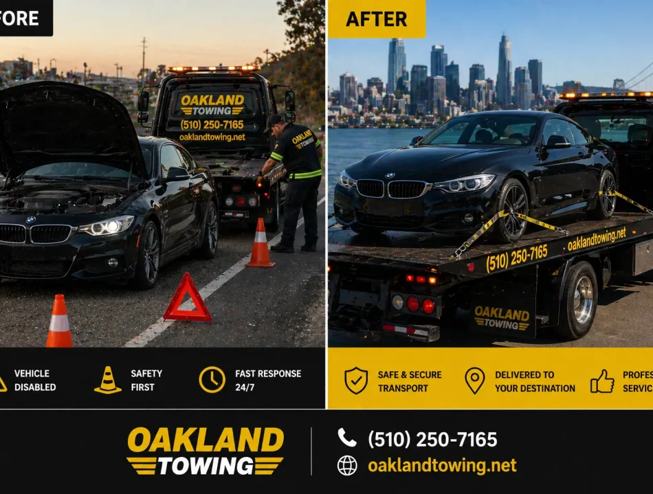 before and after photos of Oakland Towing service