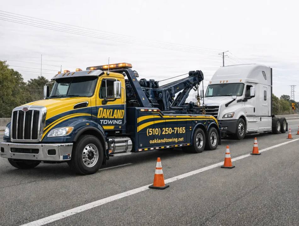 broken down semi-truck towed by oakland towing service