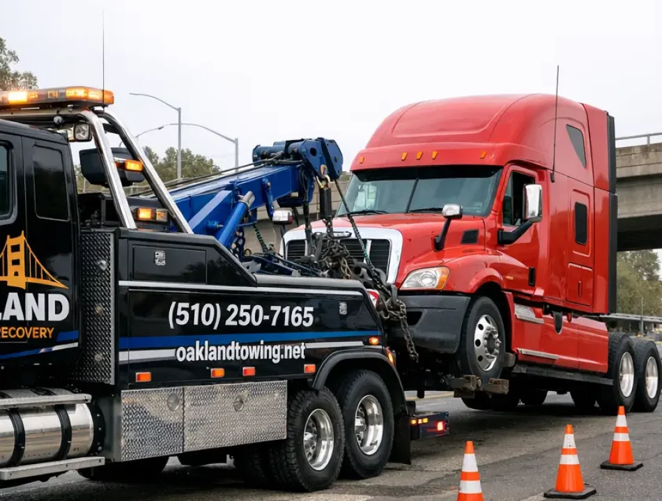 towing broken down heavy duty truck by Oakland towing