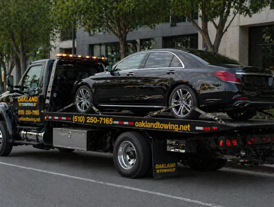 luxury car sedan towing by oakland towing