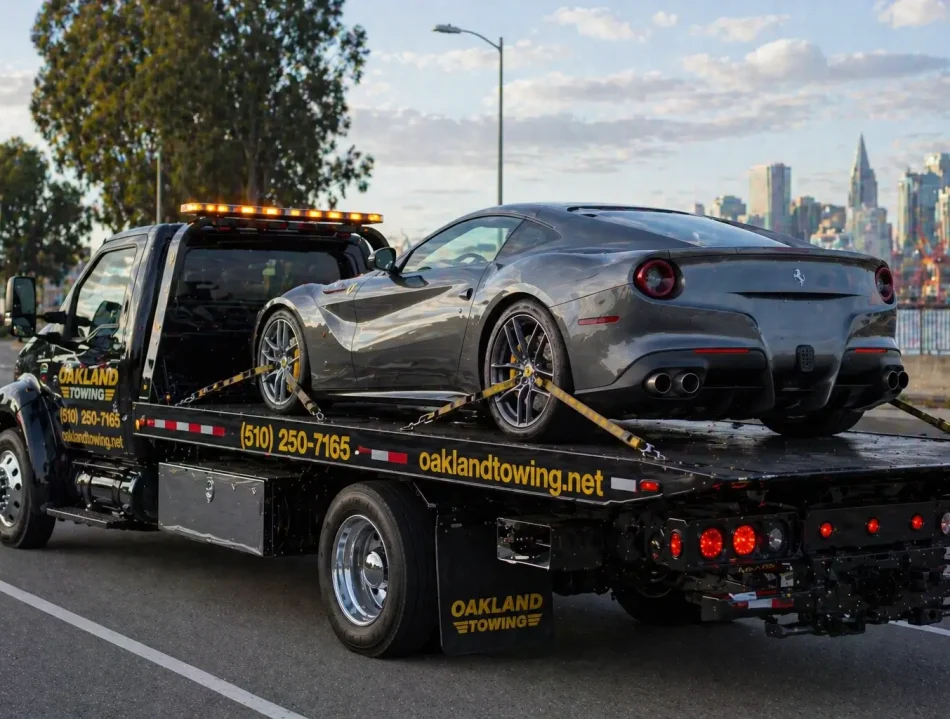 sports car towed by oakland towing company