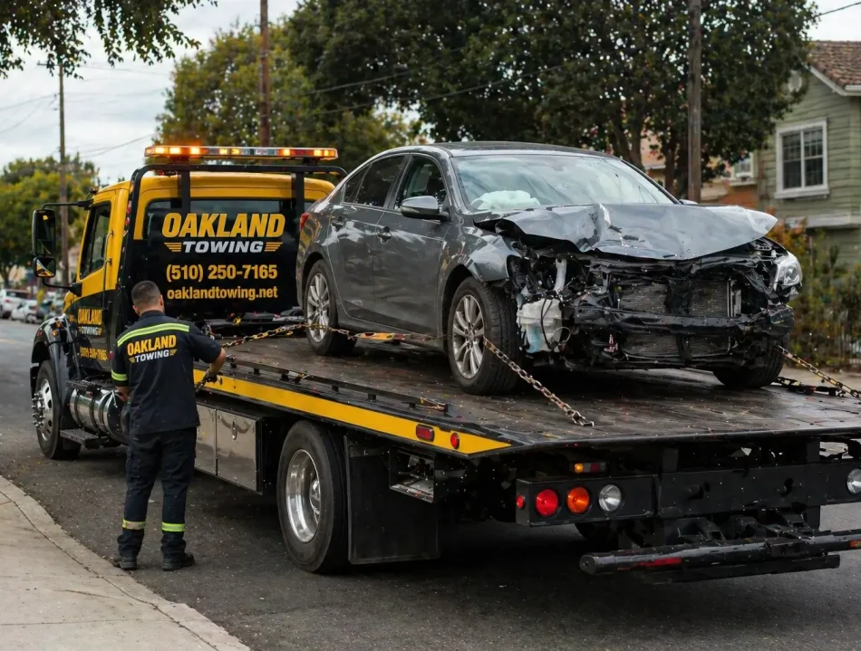 junk car removal and towed in oakland ca on flatbed tow truck