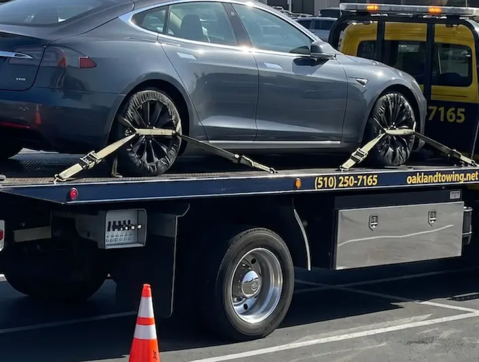 towing tesla dead on battery to the nearby Tesla electric charging station in oakland ca